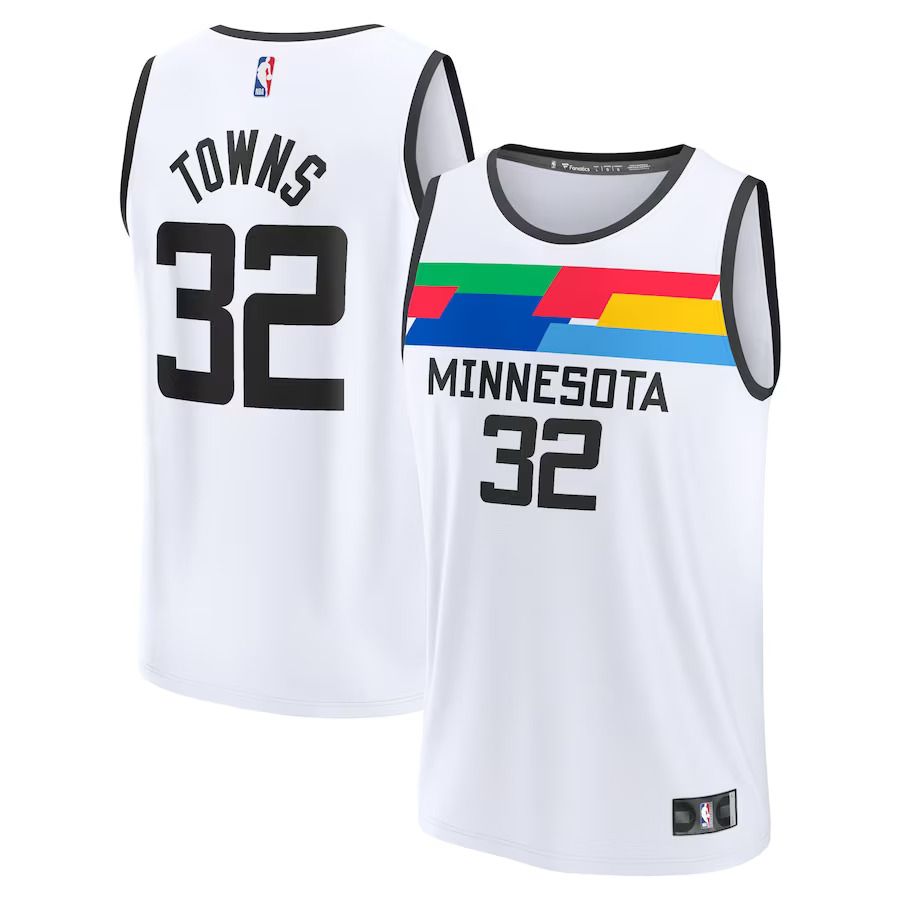 Men Minnesota Timberwolves 32 Karl-Anthony Towns Fanatics Branded White City Edition 2022-23 Fastbreak NBA Jersey